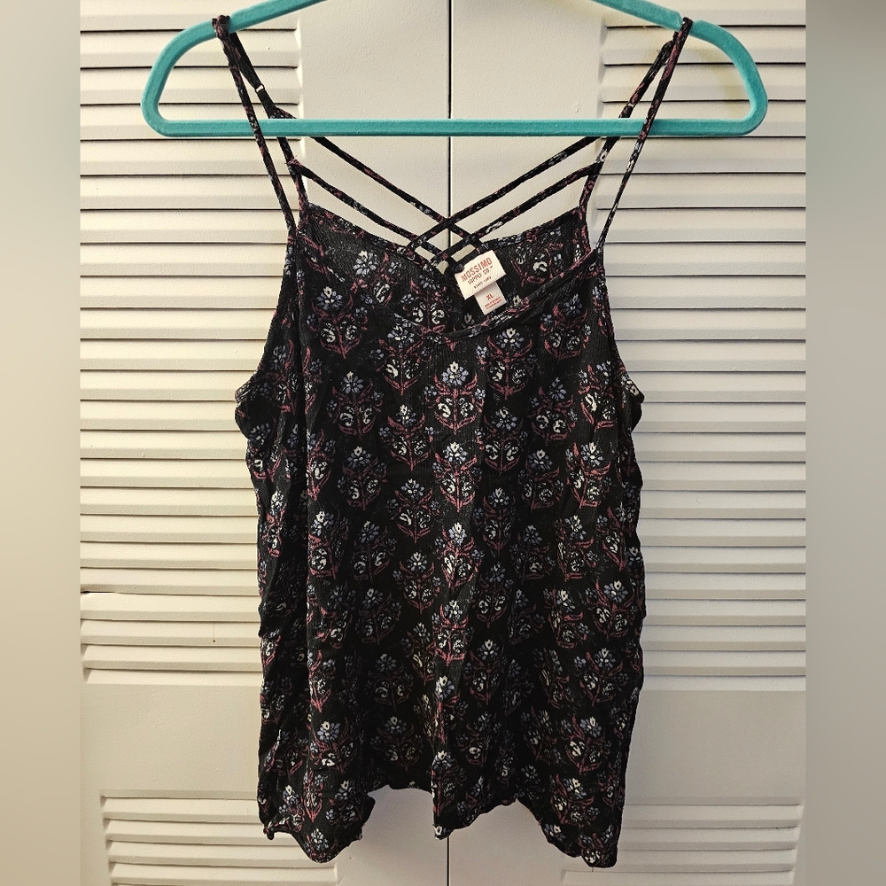 Mossimo Floral Black Spaghetti Strap Top - Large